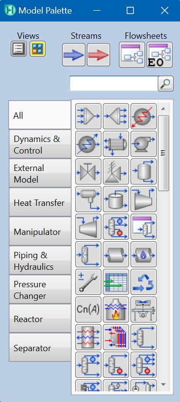 Model and Streams palette